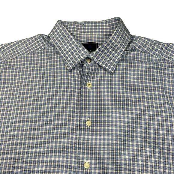 David Donahue Dress Shirt 18 34/35 Big Button Down Gingham Blue Long Sleeve‎ - Picture 1 of 7